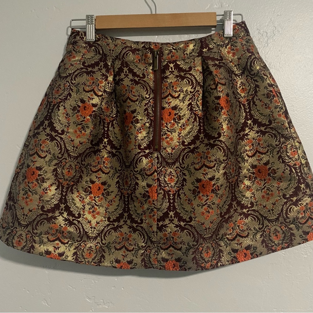 Kimchi Blue Urban Outfitters | Gold & Red Metallic Jacquard Mini Pleated Skirt - Picture 6 of 9